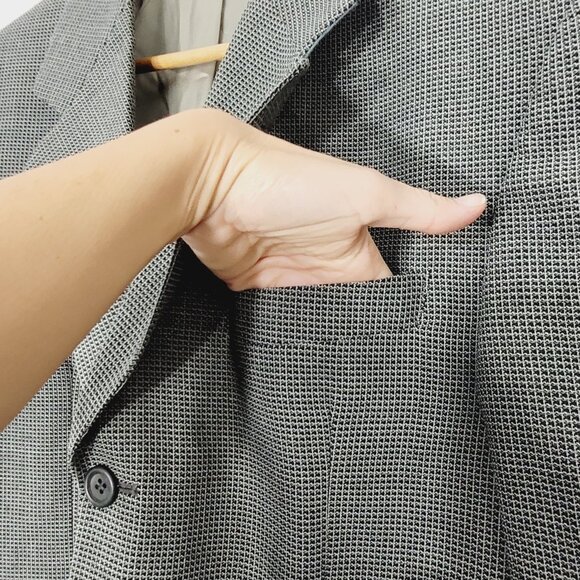 Oscar de la Renta Vintage Men's Oversized Gray Black Wool Blend Blazer Professor - Picture 6 of 14